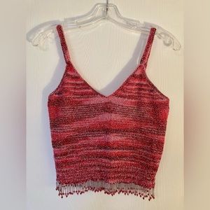 Authentic 1960s Pink Vintage Beaded Sweater Tank Top. Size Small/Small-Medium.